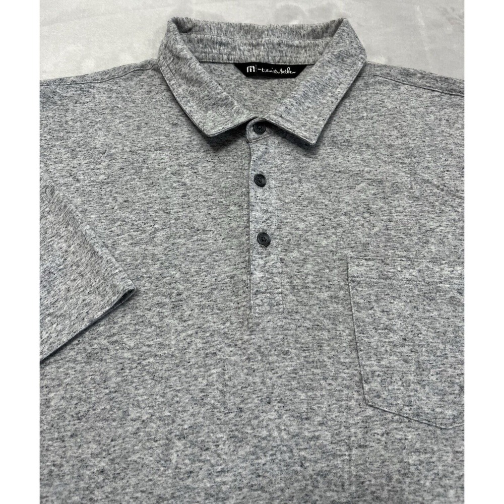 Travis Mathew Polo Shirt Men 2XL Heather Gray Button Pocket Stretch Golf Outdoor